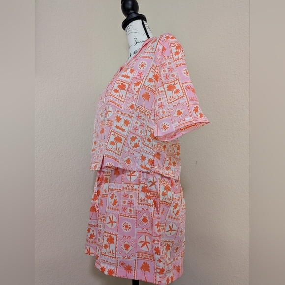 NWT•Sigrid Olsen Sleepwear•2pc Tropical Notch Collar Top & Shorts w/ poc… - Picture 4 of 11
